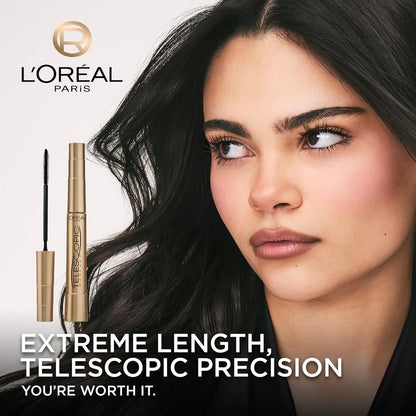 HOTL’Oreal Paris Makeup Original Telescopic Mascara, Separating Mascara Volume and Length Formula, Washable, Blackest Black, 0.27 Fl Oz., 1 Count