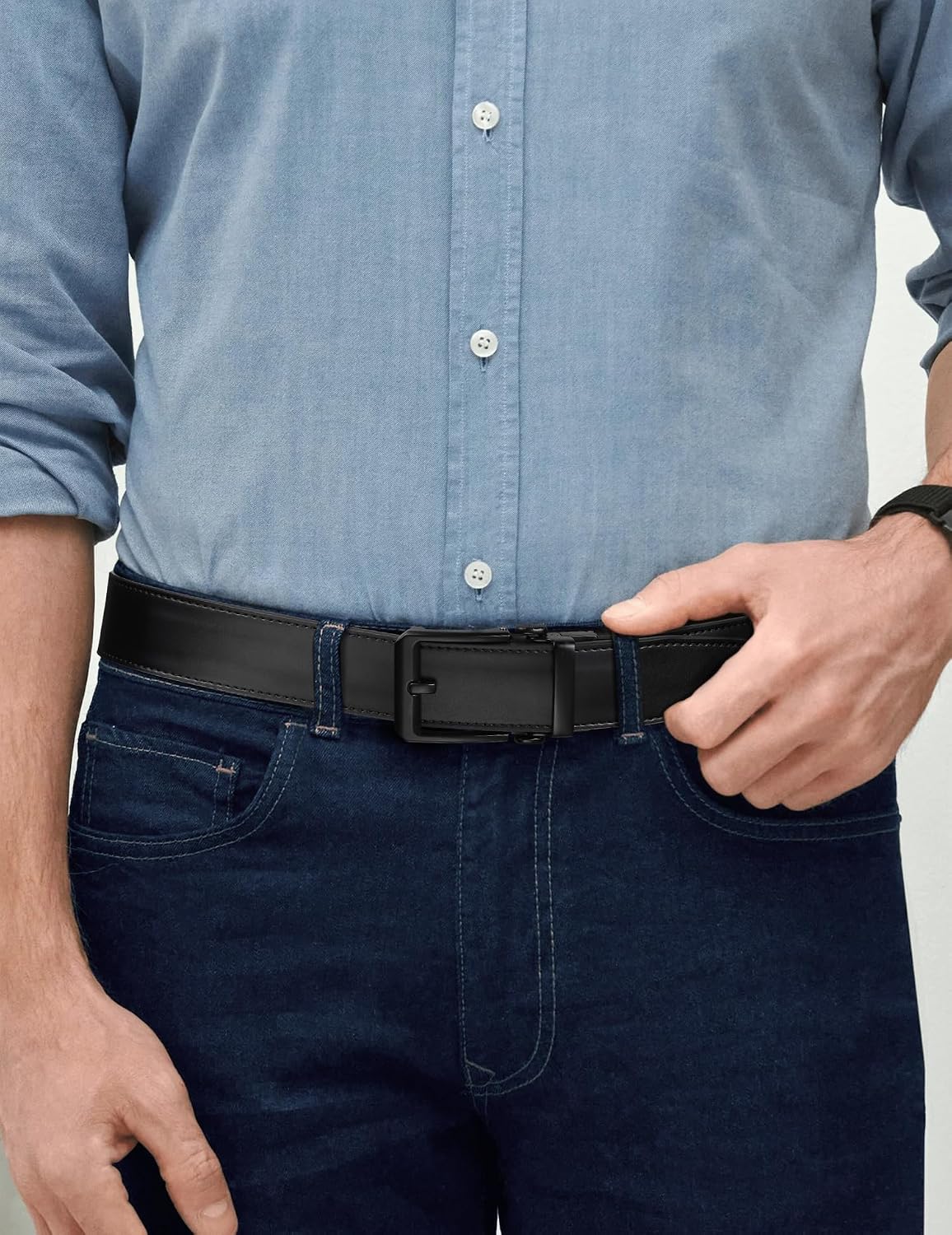 HOTJUKMO 1.5" (38mm) Leather Ratchet Belt for Men in Gift Box | Automatic Slide Buckle, Adjustable Trim to Fit
