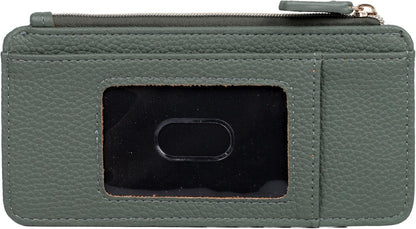 HOTJulia Buxton Vegan Leather Thin Card Case for Women with RFID Blocking, Compact Wallet with 6 Card Slots, ID Window & Zipper Pocket, Ideal Gift, Classic Sage