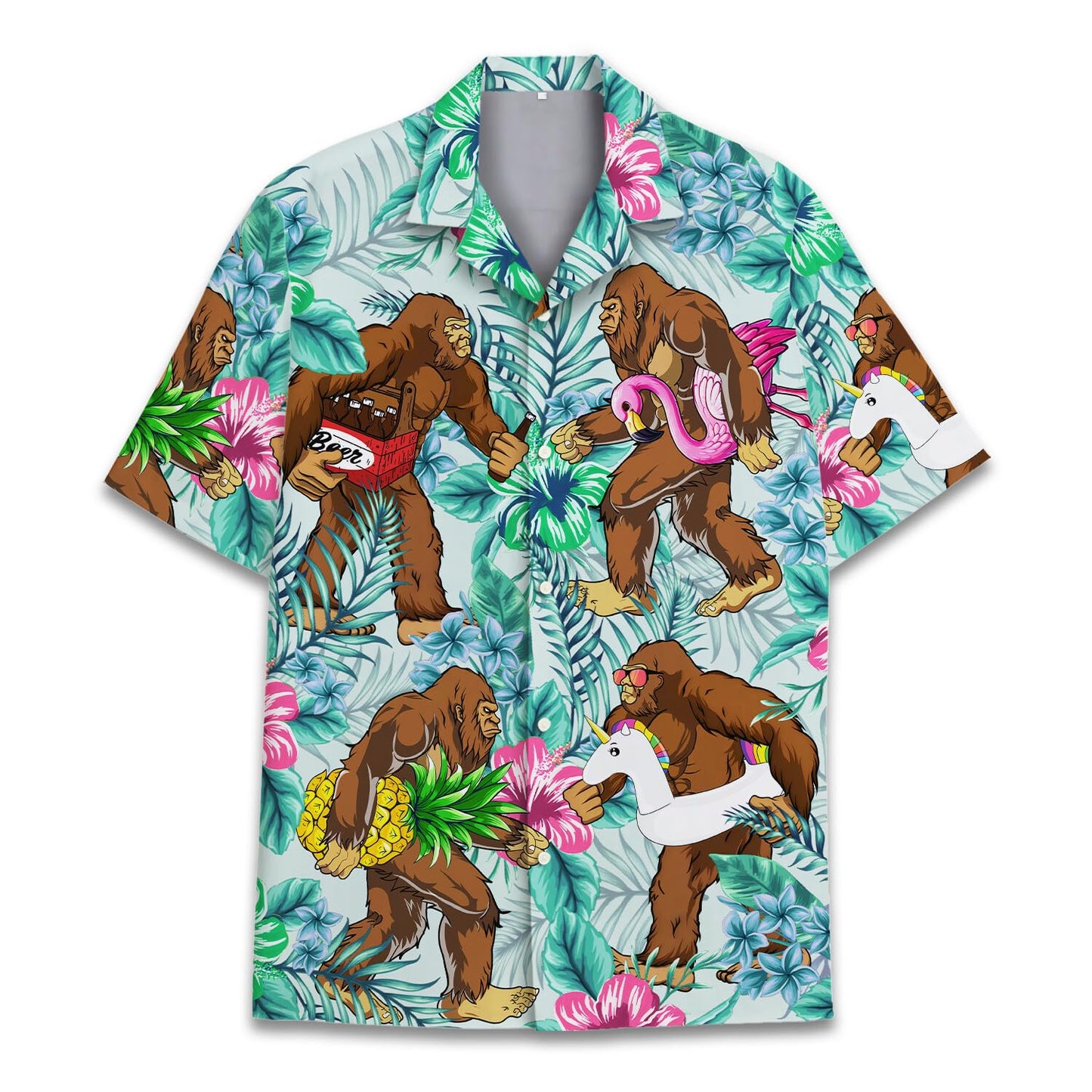 HOTTropical Bigfoot Hawaiian Shirts for Men Women, Sasquatch Summer Beach Button Down Short Sleeve