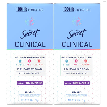 HOTSecret Clinical Strength 100HR Sweat & Odor, Clear Gel Antiperspirant Deodorant for Women, 3X Stress Protection with Hyaluronic Acid, PH Balancing Minerals, Completely Clean Scent, 2.6 oz