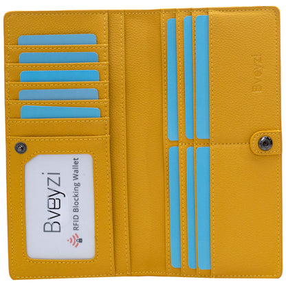 HOTBveyzi Ultra Slim Thin Leather RFID Blocking Credit Card Holder Bifold Clutch Wallets for Women