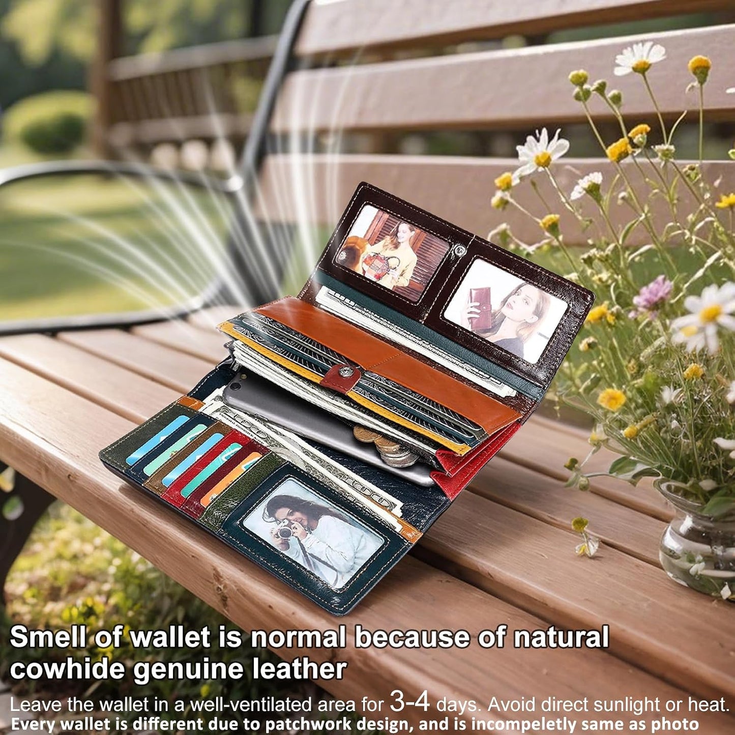 HOTMASIWEI Genuine Leather Patchwork Wallet for Women Multicolor Trifold Wallets Ladies Card Holder Money Organizer with Coin Purse