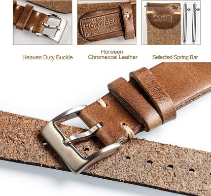 HOThemsut h Leather Watch Bands for Men, Horween Quick Release Leather Watch Strap Vintage Watch Replacement Wrap of 18mm, 20mm, 22mm
