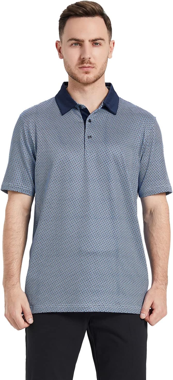 HOTGolf Shirts for Men Dry Fit Short Sleeve Print Performance Moisture Wicking Polo Shirt