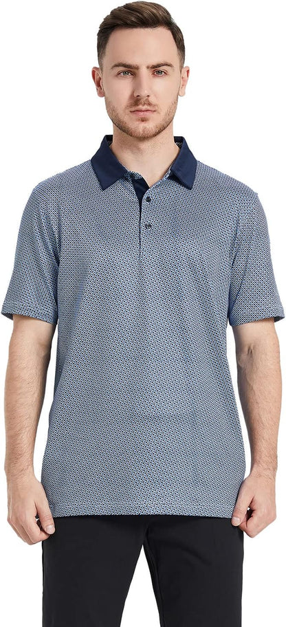 HOTGolf Shirts for Men Dry Fit Short Sleeve Print Performance Moisture Wicking Polo Shirt