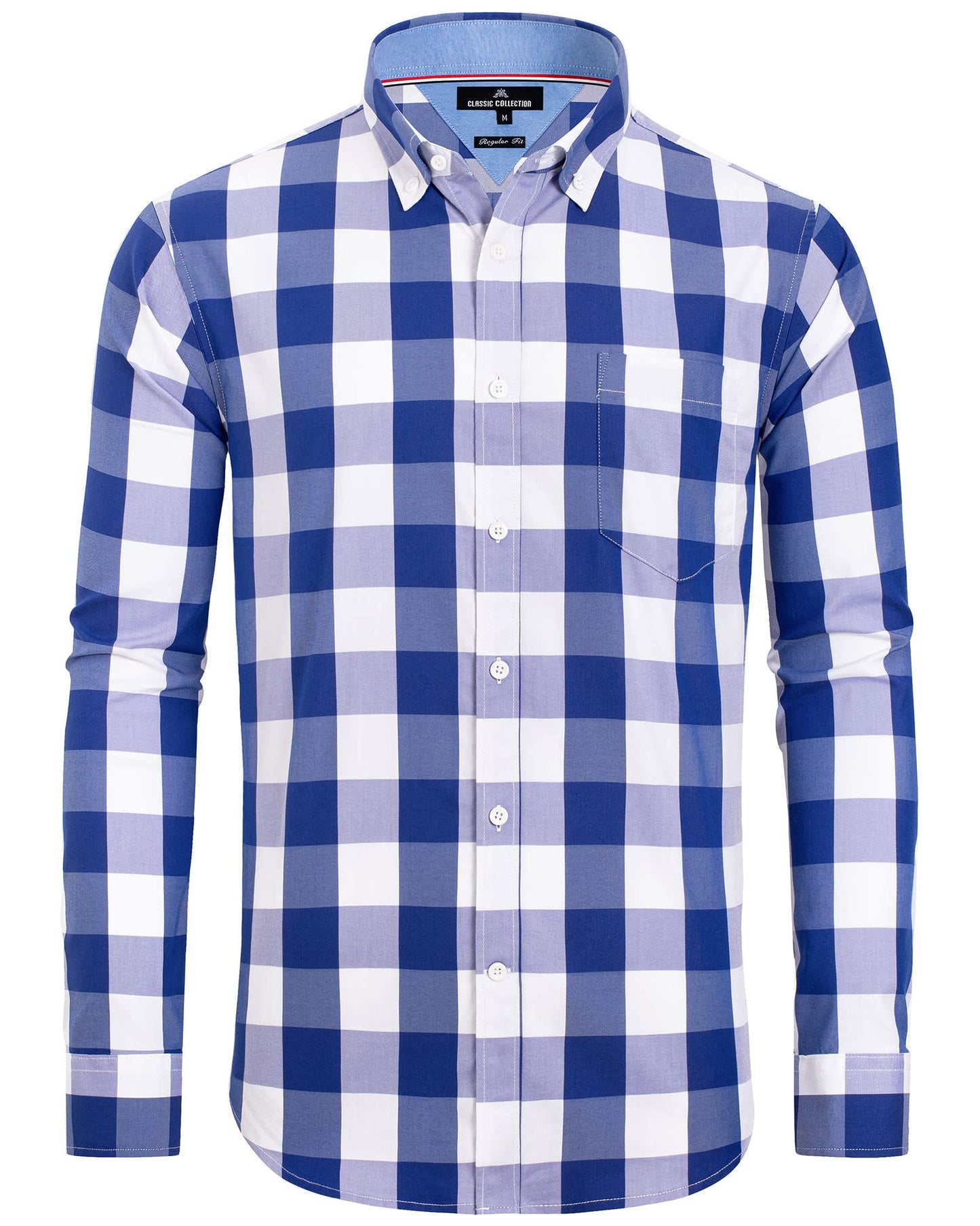 HOTAlimens & Gentle Men's Plaid Button Down Shirts Cotton Long Sleeve Dress Shirts Regular Fit Gingham Shirts