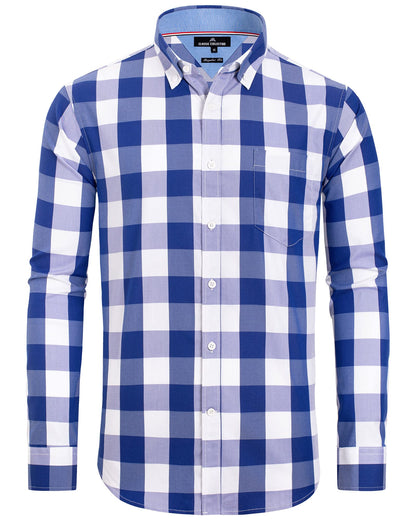 HOTAlimens & Gentle Men's Plaid Button Down Shirts Cotton Long Sleeve Dress Shirts Regular Fit Gingham Shirts