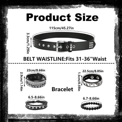HOTYMO Black Studded Belt, Studded Bracelet Emo Bracelets Punk Rock Spiked Cuffs Goth Rivet Spiked Bracelets Grunge Emo Accessories for Women Men