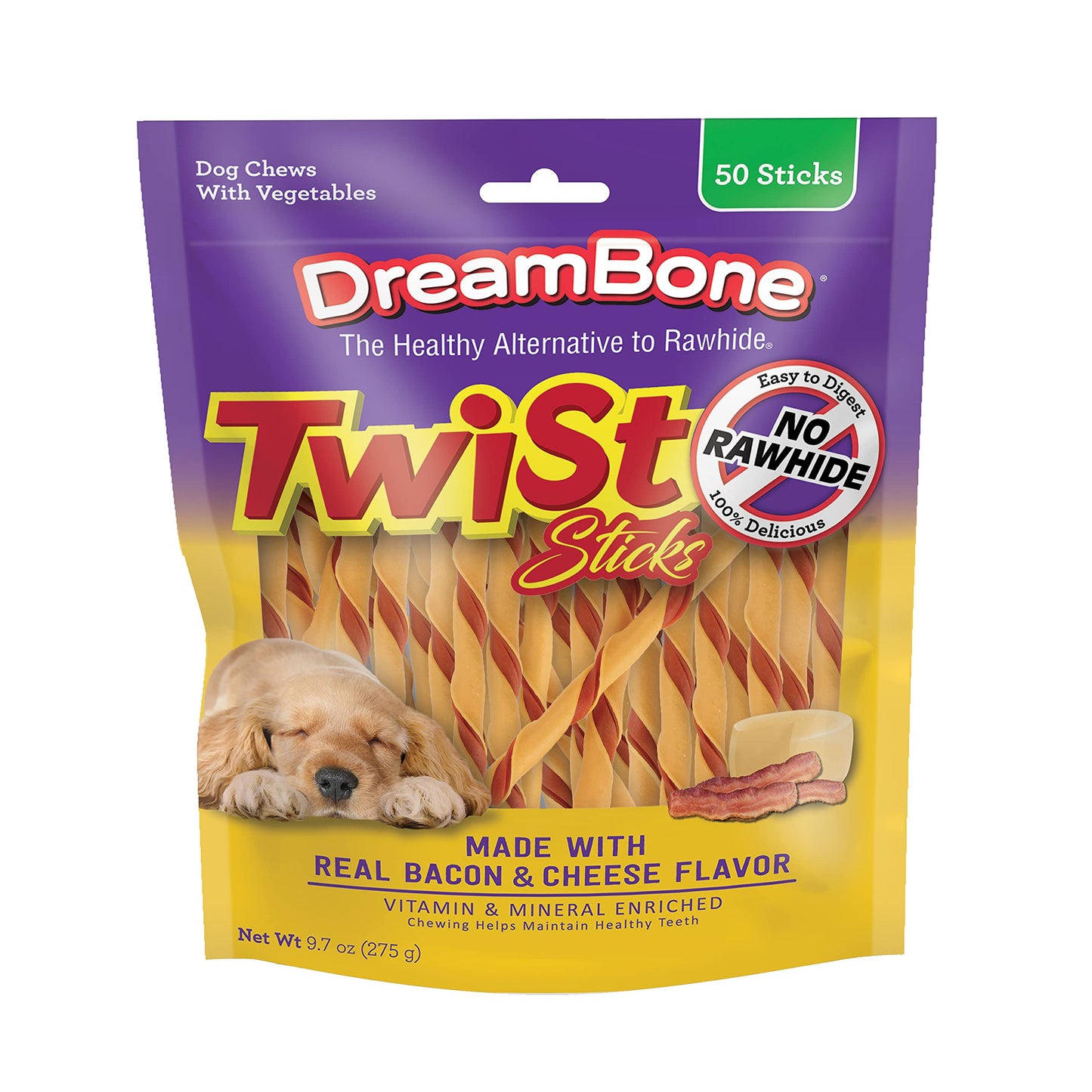 HOTDreamBone Twist Sticks Chews for Dogs, Treat Your Dog to Easy-to-Digest Rawhide-Free Chews Made with Real Vegetables and Chicken, 50 Count