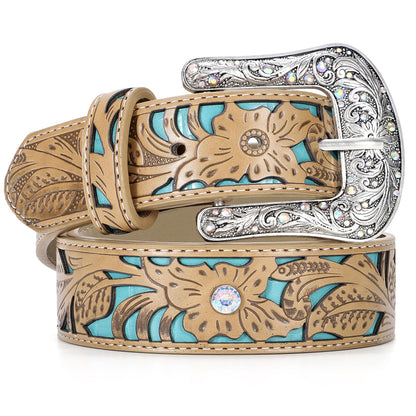 HOTTRIWORKS Western Belts for Women Cowgirl,Cowboy Bling Country Turquoise Belts for Jeans Pants Dresses