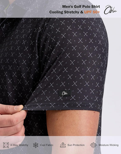 HOTObla Mens Golf Polo Shirts Short Sleeve Dry Fit Performance Moisture Wicking Casual Print Collared Golf Shirts for Men