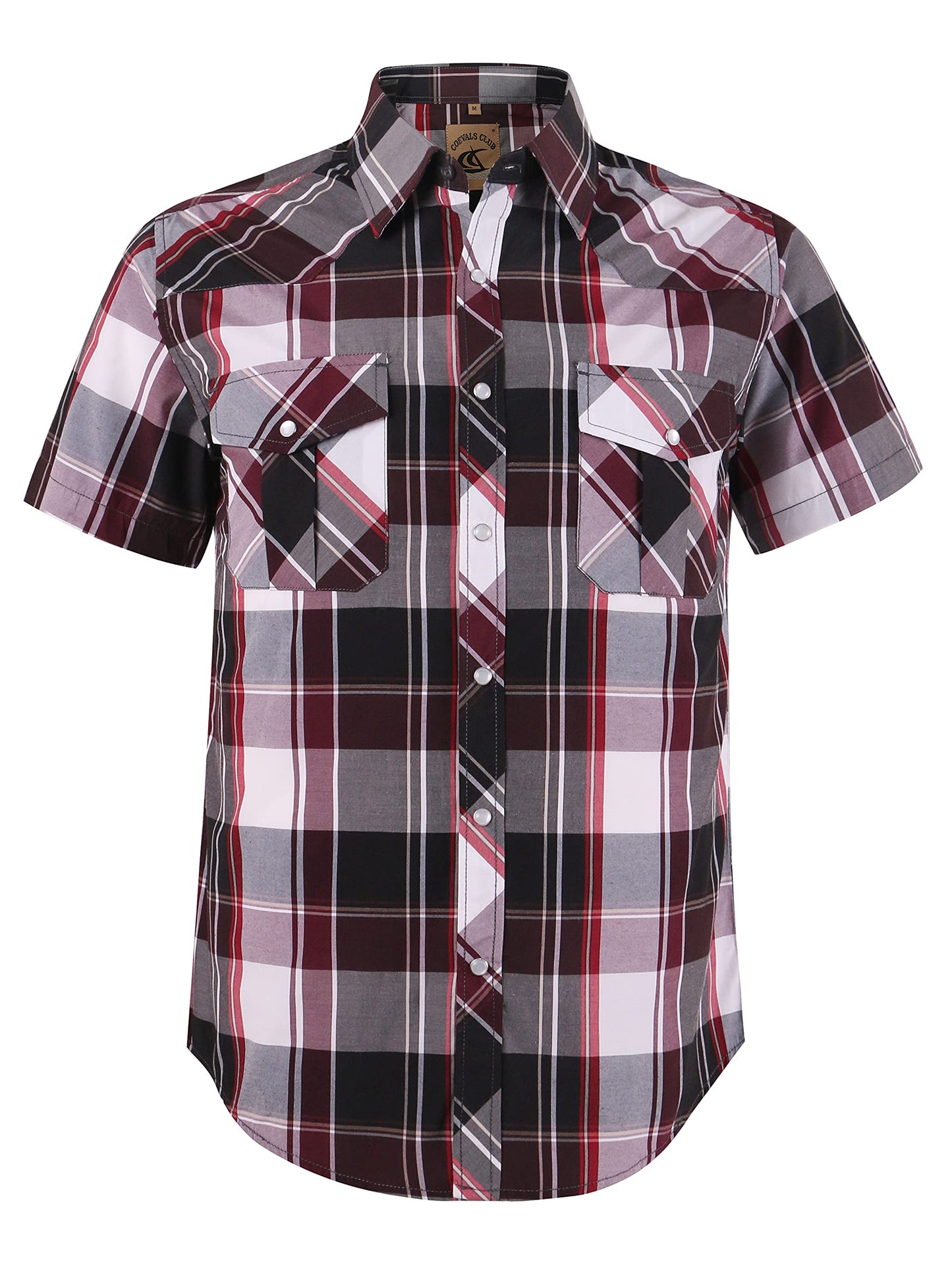 HOTCOEVALS CLUB Men's Western Cowboy Short Sleeve Pearl Snap Casual Plaid Work Shirts