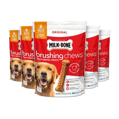 HOTMilk-Bone Brushing Chews Large Daily Dental Dog Treats, 33.7 oz Bag | 25 treats, chicken flavored, VOHC accepted dental chews, helps clean teeth and freshen breath, for large dogs 50 lbs and up