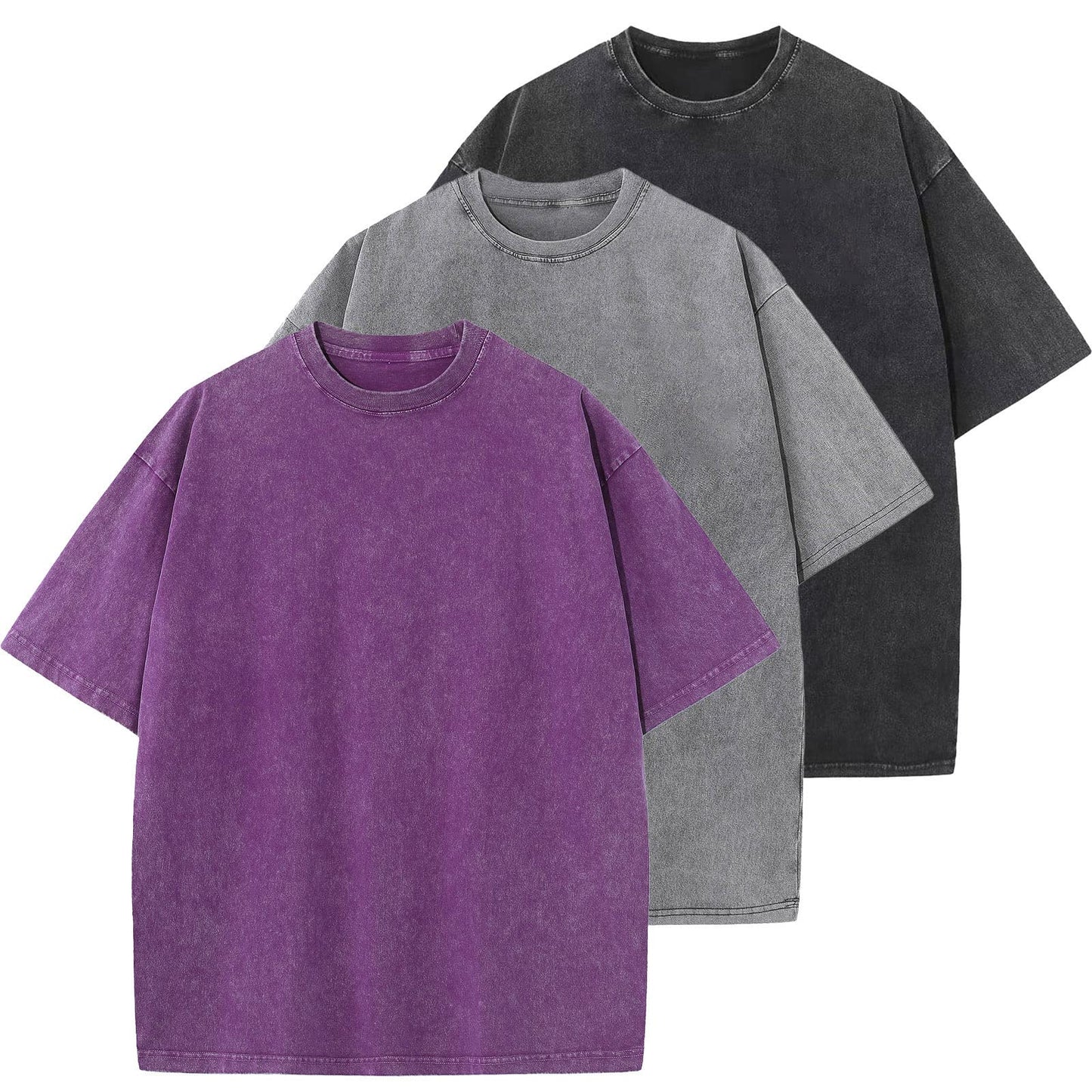 HOTMen's Cotton T-Shirts Oversized Unisex Short Sleeves Casual Loose Wash Solid Basic Tee Tops