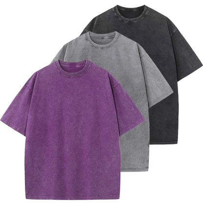 HOTMen's Cotton T-Shirts Oversized Unisex Short Sleeves Casual Loose Wash Solid Basic Tee Tops