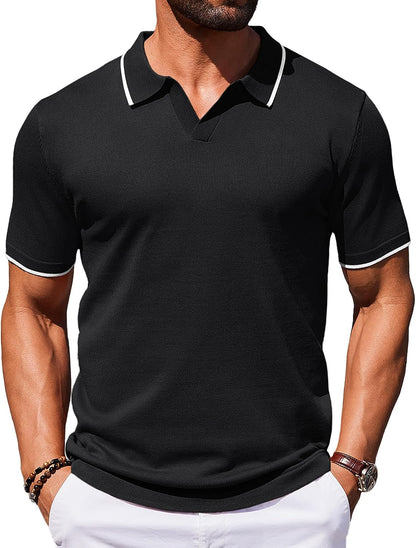 HOTCOOFANDY Mens Polo Shirts Short Sleeve Casual Knit Polo Shirt Vintage Golf T Shirts Old Money Tops