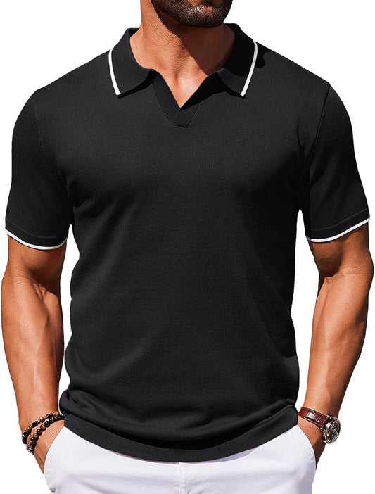 HOTCOOFANDY Mens Polo Shirts Short Sleeve Casual Knit Polo Shirt Vintage Golf T Shirts Old Money Tops