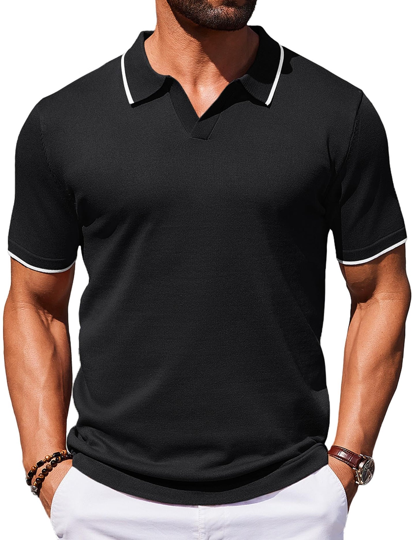HOTCOOFANDY Mens Polo Shirts Short Sleeve Casual Knit Polo Shirt Vintage Golf T Shirts Old Money Tops