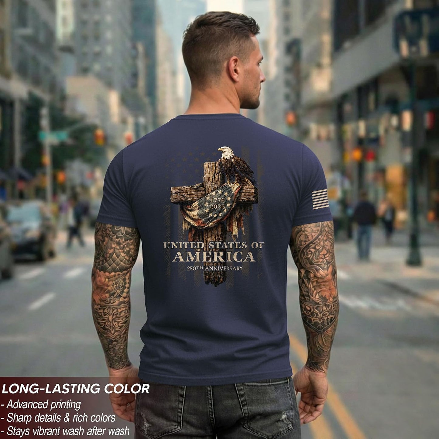 HOT250 Anniversary USA Shirt, Christian Shirts for Men | Celebrate your faith and American pride with our unique collection of cross-themed apparel and 250th anniversary shirts