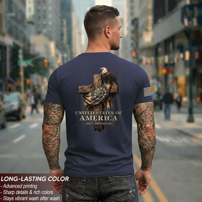 HOT250 Anniversary USA Shirt, Christian Shirts for Men | Celebrate your faith and American pride with our unique collection of cross-themed apparel and 250th anniversary shirts