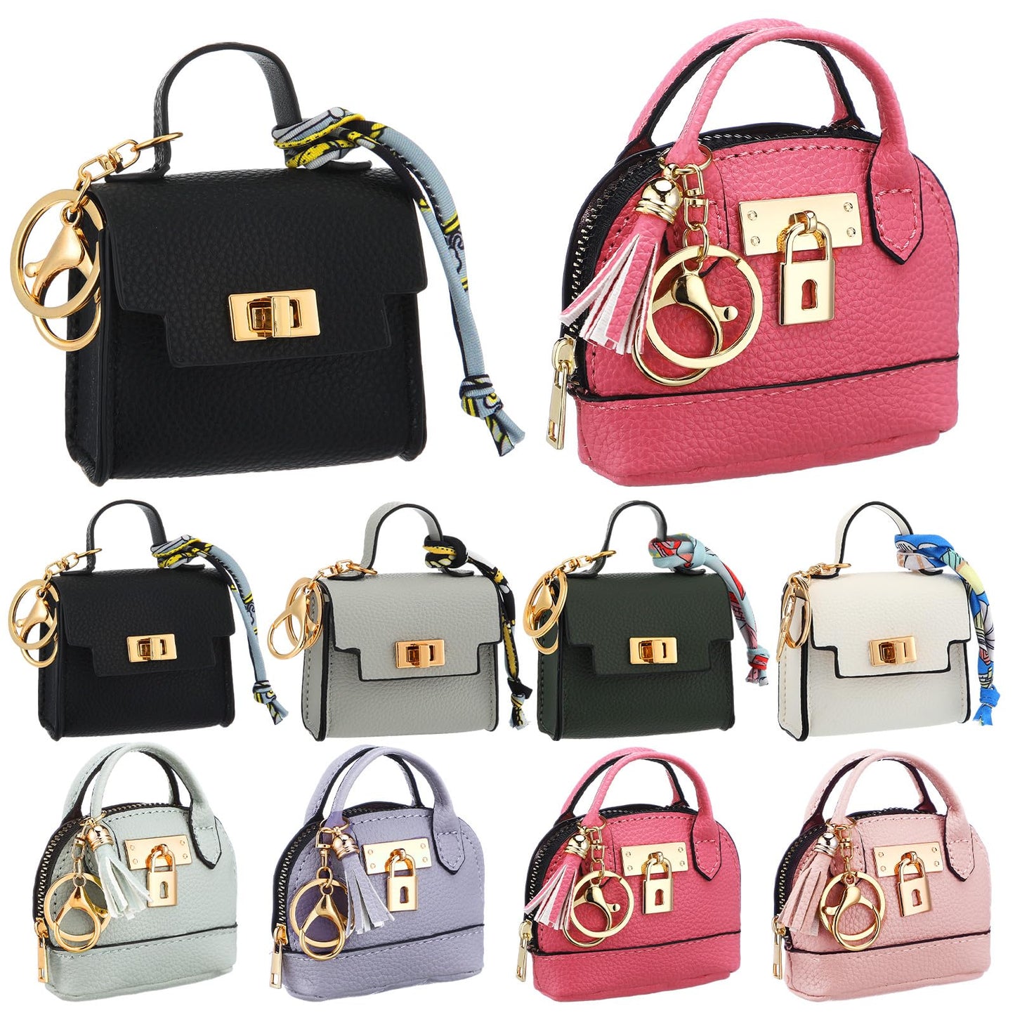 HOTLiliaafar 8 Pcs Mini Backpack Keychain Mini Coin Purses for Women Cute PU Leather Makeup Bag with Keychain, Multi Pocket Card Holder Cable Organizer Giftable Zipper Pouch (Minimalist)