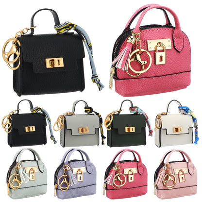 HOTLiliaafar 8 Pcs Mini Backpack Keychain Mini Coin Purses for Women Cute PU Leather Makeup Bag with Keychain, Multi Pocket Card Holder Cable Organizer Giftable Zipper Pouch (Minimalist)