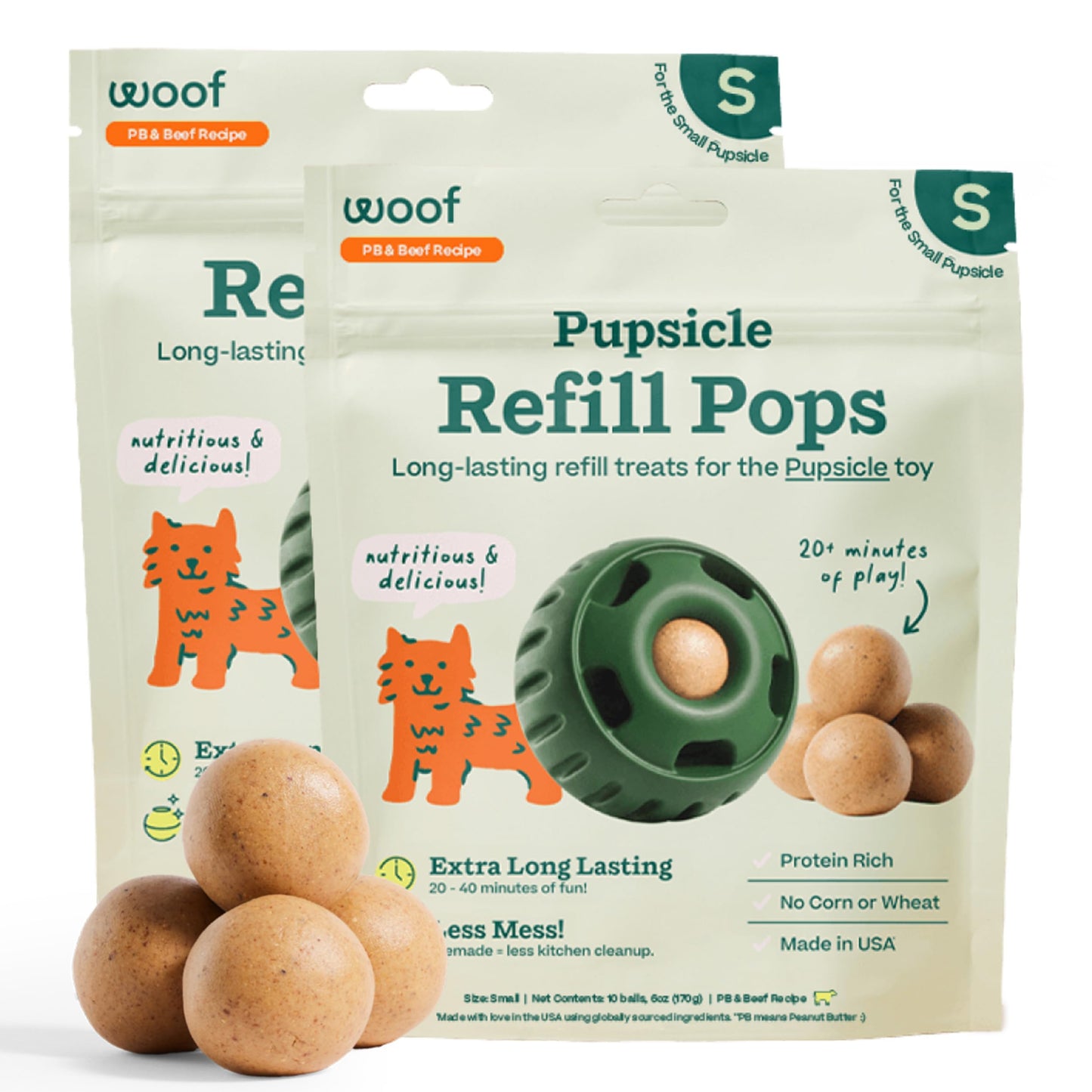 HOTWOOF Pupsicle Refill Pops - Low-Mess Dog Snacks - with Peanut Butter and Beef - Dog Treats - Long Lasting - Large Pops - 7 Count