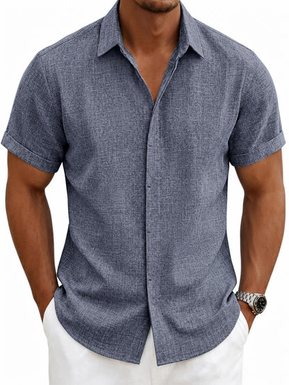 HOTMens Linen Shirts Short Sleeve Casual Shirt Button Down Summer Beach Vacation Tops Men Casual Dress Shirts Breathable