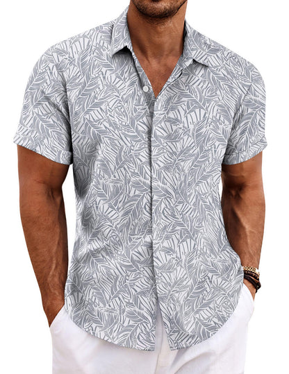 HOTCOOFANDY Men's Linen Shirts Short Sleeve Casual Shirts Button Down Shirt for Men Beach Summer Wedding Shirt