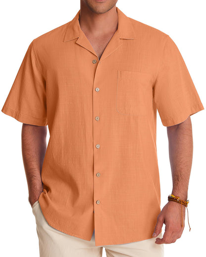 HOTAlimens & Gentle Mens Linen Shirts Cotton Hawaiian Shirts Short Sleeve Button Down Shirts Casual Summer Beach Tops
