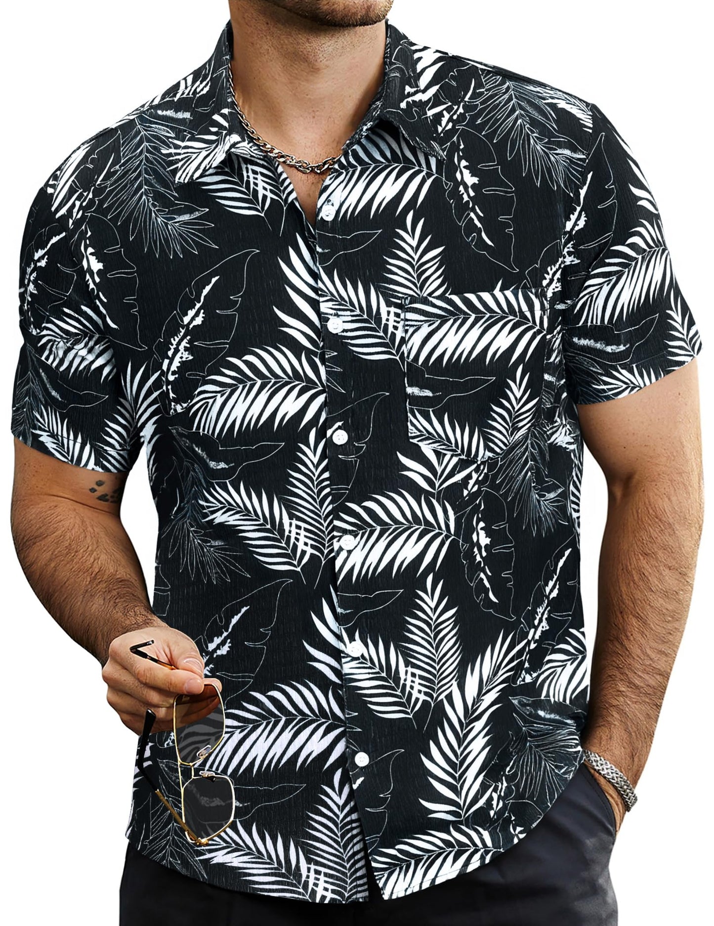HOTVATPAVE Mens Summer Striped Shirts Button Down Short Sleeve Vintage Beach Hawaiian Shirts with Pocket