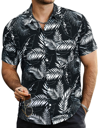 HOTVATPAVE Mens Summer Striped Shirts Button Down Short Sleeve Vintage Beach Hawaiian Shirts with Pocket