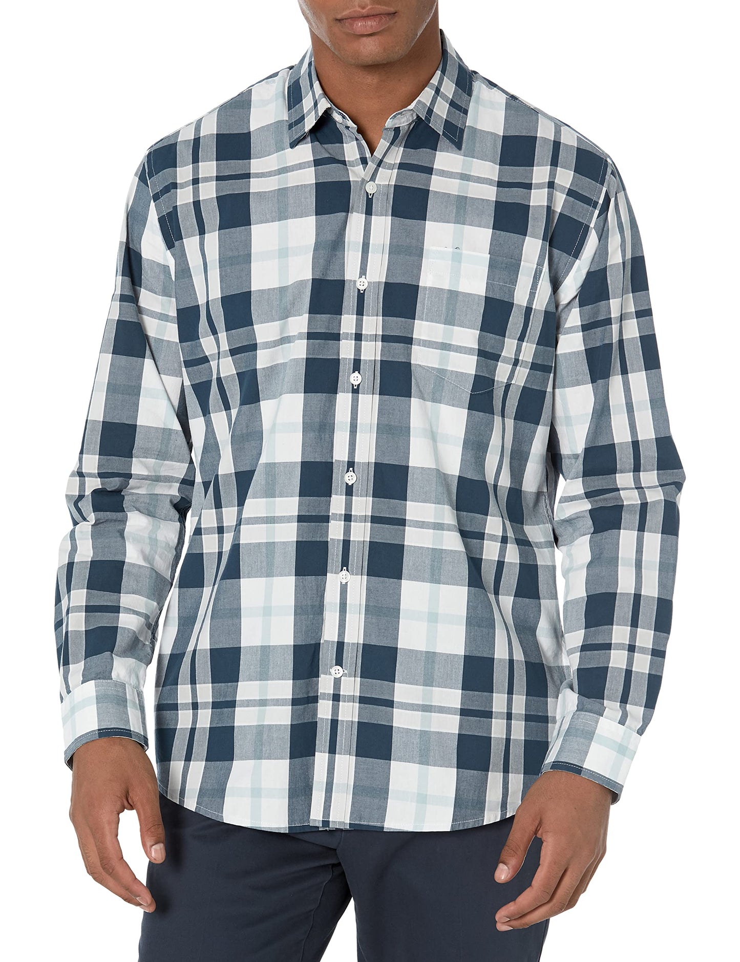 HOTAmazon Essentials Men's Regular-Fit Long-Sleeve Casual Poplin Shirt, Button Front, Business Casual, Collared