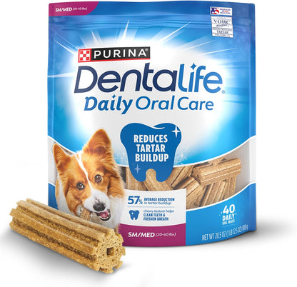HOTDentaLife Daily Oral Care Dog Treats for Small and Medium Dogs, Chewy Dental Treat to Freshen Breath and Fight Tartar, Chicken Flavor - 40 ct. Pouch