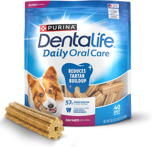 HOTDentaLife Daily Oral Care Dog Treats for Small and Medium Dogs, Chewy Dental Treat to Freshen Breath and Fight Tartar, Chicken Flavor - 40 ct. Pouch
