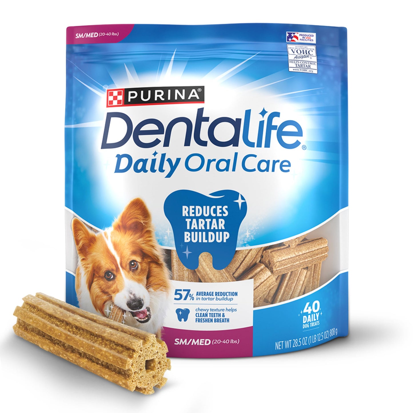 HOTDentaLife Daily Oral Care Dog Treats for Small and Medium Dogs, Chewy Dental Treat to Freshen Breath and Fight Tartar, Chicken Flavor - 40 ct. Pouch