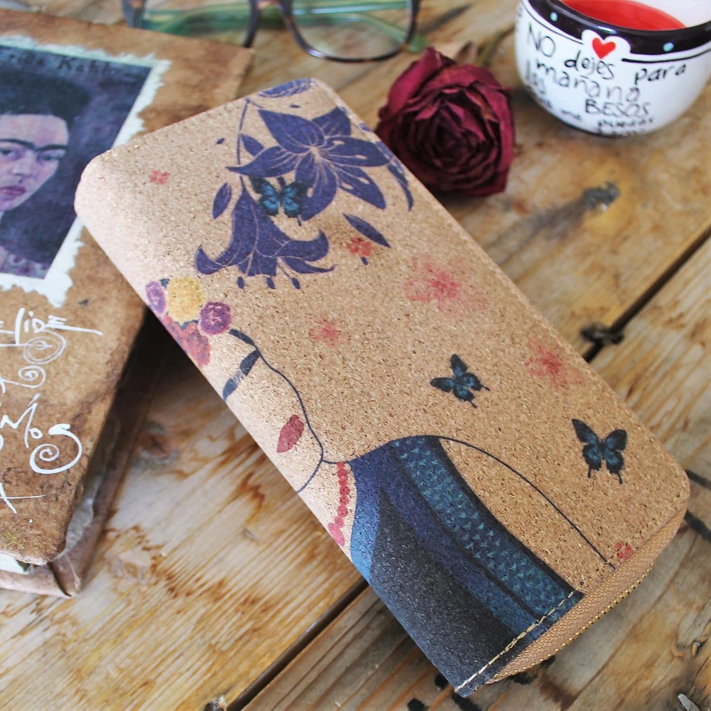 HOTFrida Kahlo Cork Vegan Wristlet Wallet Mexican Art Design