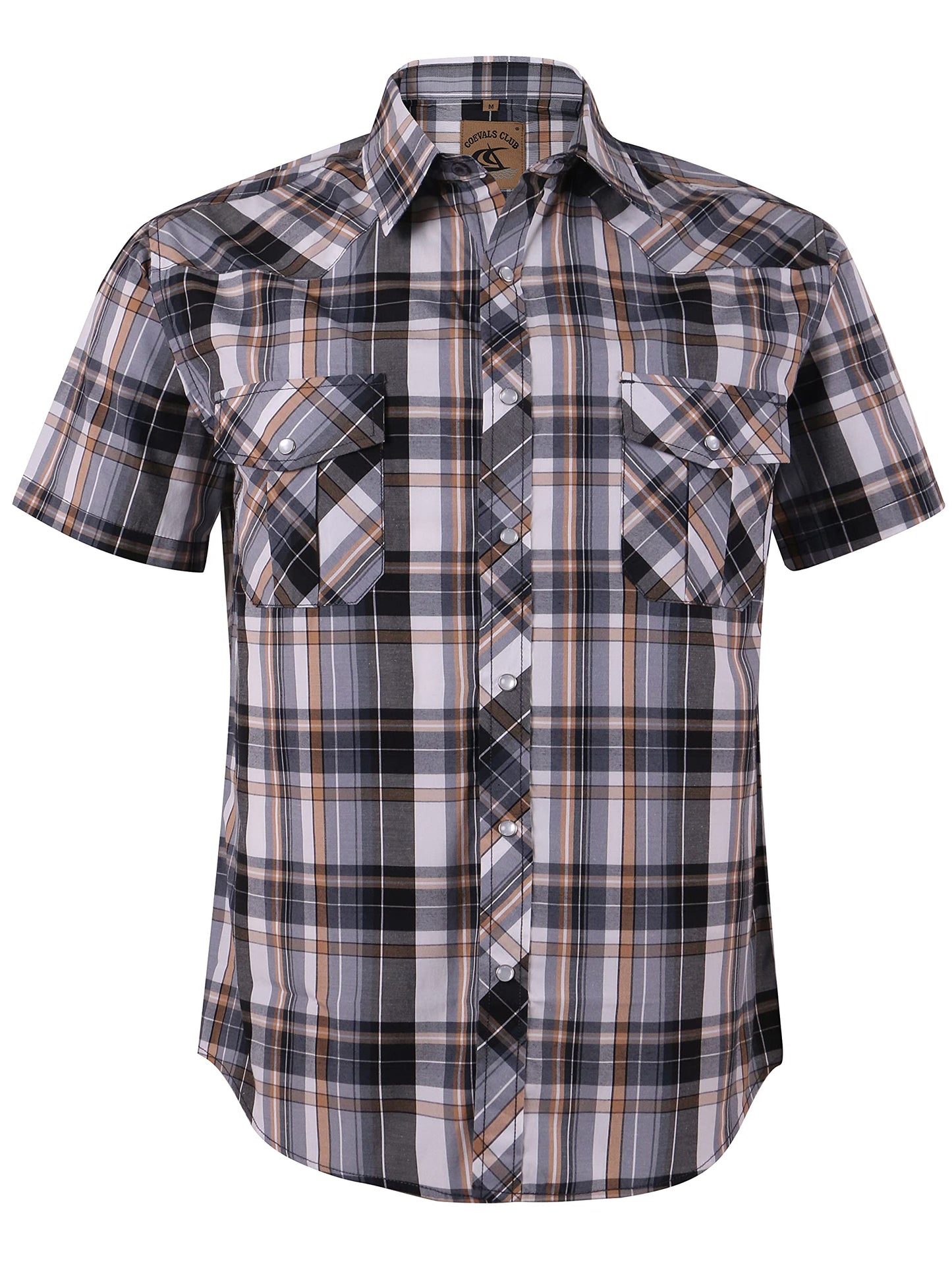 HOTCOEVALS CLUB Men's Western Cowboy Short Sleeve Pearl Snap Casual Plaid Work Shirts