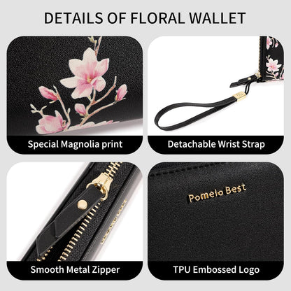 HOTPomelo Best Womens Wallet RFID Blocking Leather Multi Credit Card Large Capacity Wristlet Zip Around Long Wallets for Lady
