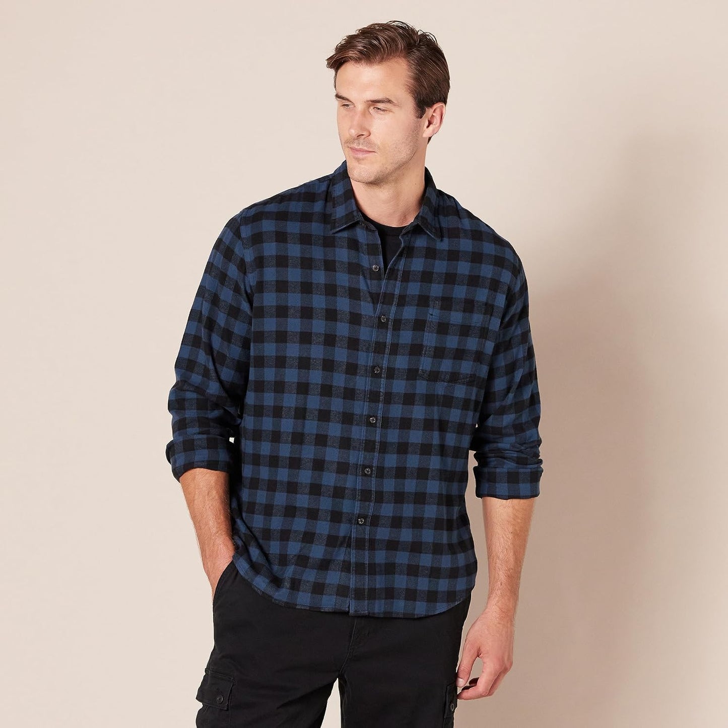 HOTAmazon Essentials Men's Slim-Fit Flannel Shirt, Long Sleeve Button Down Plaid
