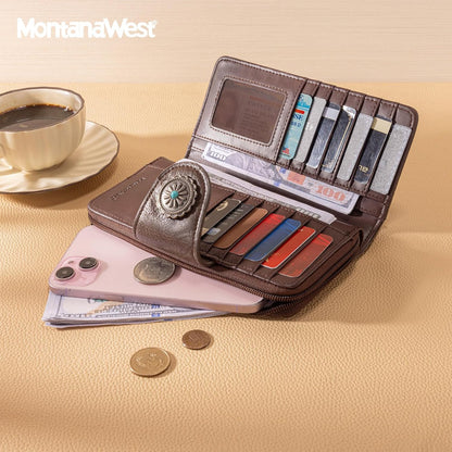HOTMontana West Women's Wallets Western Sunflower Wallet Women Large Capacity Credit Card Wallet Ladies Female Bifold Clutch Wallets with ID Window and Coin Purse
