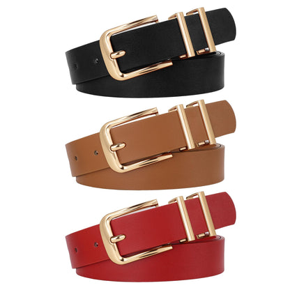 HOTWERFORU 3 PACK Women Belt Women Fashion Leather Belts for Jeans Pants Ladies Belts with Gold Buckle