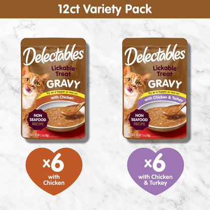 HOTDelectables Lickable Treat Gravy Wet Cat Treat Variety Pack, Food Topper, Hydrating, Grain-Free, No Fillers, By-Products, Added Preservatives, 1.4oz Pouch, 12ct