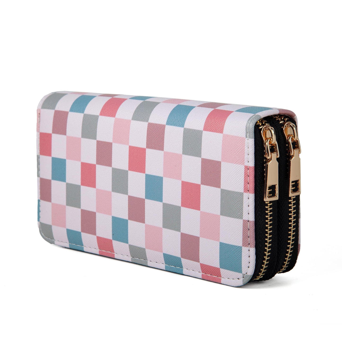 HOTCheckered Wallets for Women Cute Large Capacity Black White Plaid Purse 2 Zippers Credit Card Holder (checkered)