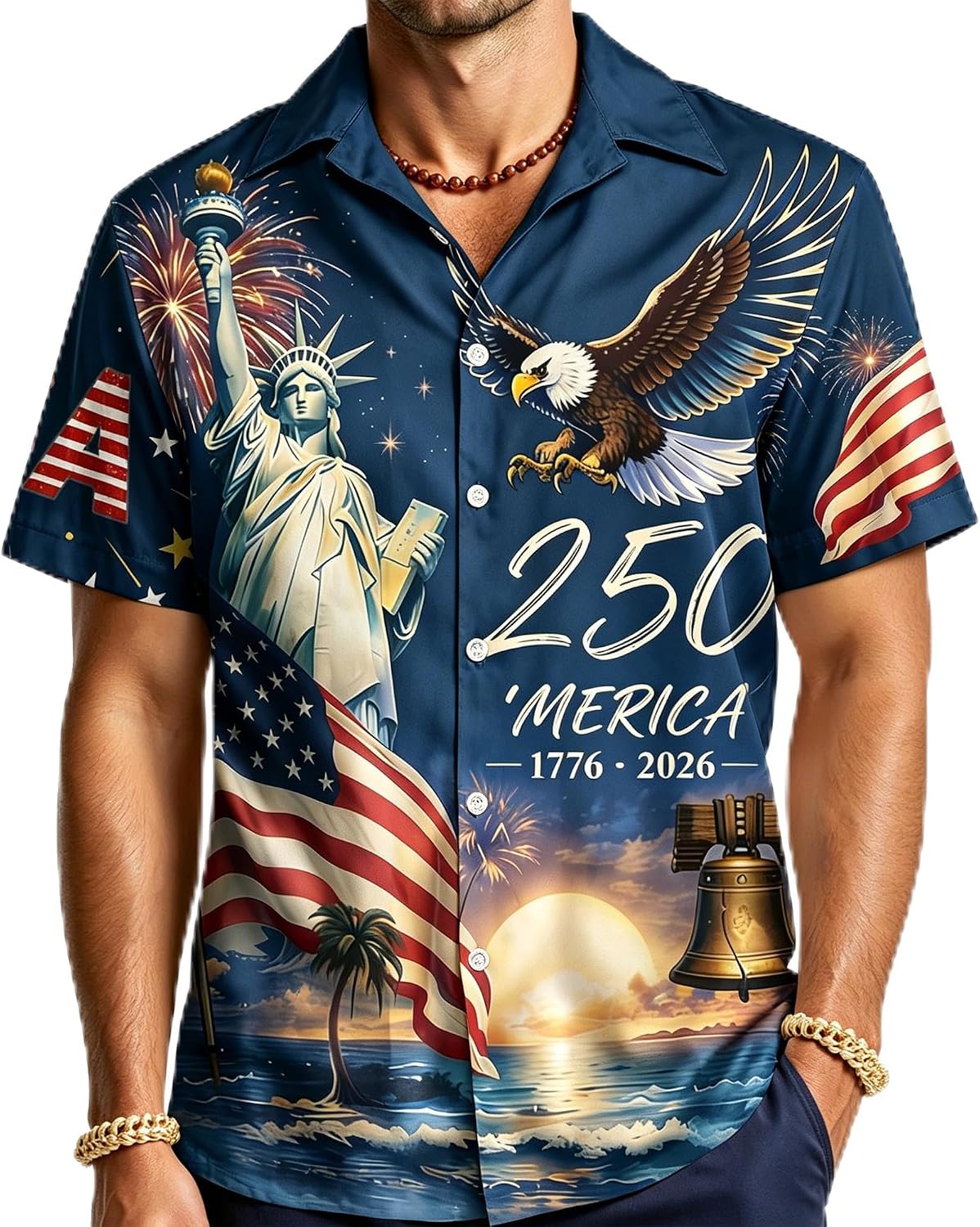 HOT250Th Anniversary USA Hawaiian Shirt for Men, 1776-2026 Patriotic Short Sleeve Shirt, Independence Day Gifts