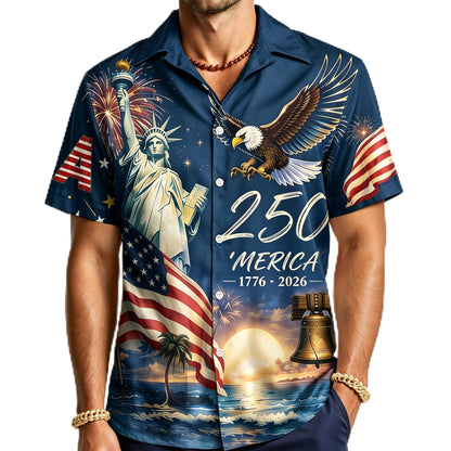 HOT250Th Anniversary USA Hawaiian Shirt for Men, 1776-2026 Patriotic Short Sleeve Shirt, Independence Day Gifts