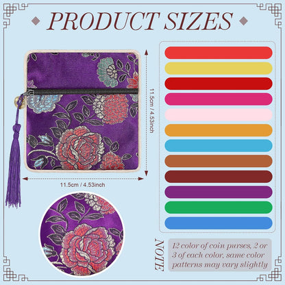 HOTLEIFIDE 30 Pcs Jewelry Silk Purse Pouch Chinese Silk Brocade Coin Purse Zipper Jewelry Bag Gift Pouch with Tassel Small Chinese Embroidered Organizers Pocket for Women Girls Necklace Earring Bracelet