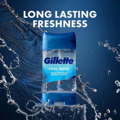 HOTGillette Antiperspirant and Deodorant for Men, 72hr Clinical Strength Sweat & Odor Protection, Long Lasting Freshness, Anti-White Mark Technology, Clear Gel, Cool Wave Scent, 3.8 oz (Pack of 4)
