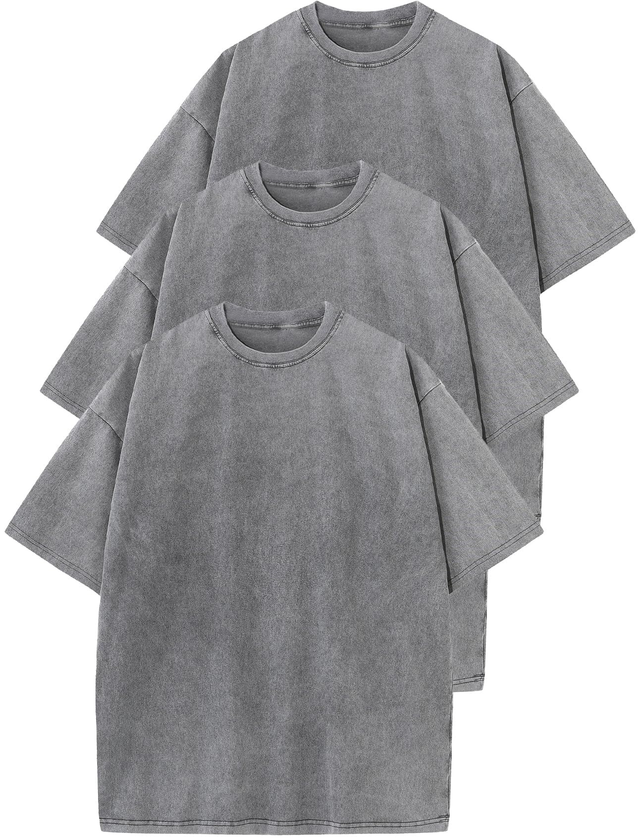 HOTFlygo 3 Pack Men Oversized T Shirts Acid Washed Unisex Tee Loose Fit Short Sleeve Casual Streetwear Baggy Basic Tops